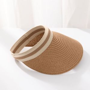 Woman New Fashion  Sun Hats Female outdoor Visor beach Caps Brethable Empty Top Straw Cap Female Anti-UV Beach cap