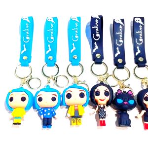 Cartoon Horror Coraline & The Secret Door Caroline Doll Keychain Horror Toy Student Backpack Pendant Car Keyring Cute Collect Doll Cartoon Accessories Toys Couple Birthday Gift