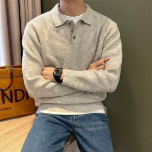 Mr. NR Casual Luxury Style Polo Shirt Knitted Shaggy Collar Mens Sweater Simple Solid Color Long Sleeve Fashion Urban Fit
