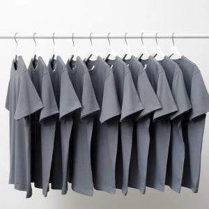 Heavyweight Pure Cotton round Neck Short Sleeve T-Shirt in Smoke Grey And Cement Grey Loose Fit American Casual Style Summer Top