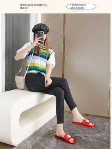 รองเท้าแตะส้นแบนคริสตัลใสสําหรับผู้หญิงสไตล์ลําลองป้องกันกลิ่น เหมาะสําหรับใช้ในร่ม รองเท้าลําลองอเนกประสงค์ลายการ์ตูน