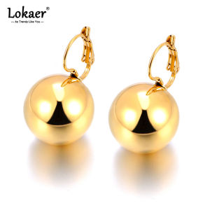 Lokaer 316L Stainless Steel Polishing Surface Ball Huggie Hoop Earrings Gold Color Fashion Party Jewelry For Women Bijoux E24126