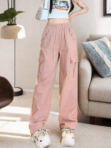 Ice Silk Quick Dry Wide Leg Work Pants Women Spring Summer Thin Style Cuffed Straight Loose Casual Sports Mountain Pants