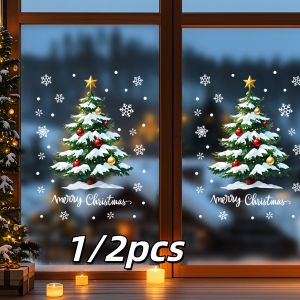 1/2/4pcs Christmas Window Stickers Reusable Window Decoration Supplies Christmas Tree Snowman Snowflake Glass Decorations Tools