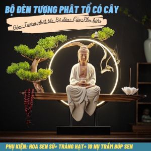 Bộ kệ Phật Tổ Như Lai kết hợp đèn Led [ Tặng kèm phụ kiện] thác khói trầm hương đèn Led~thác khói trầm hương Phật