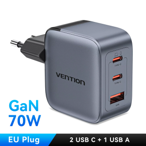 Vention | Vention 70W GaN USB C Charger Quick Charge 4.0 3.0 Type C PD Fast Phone Charger Charger For Macbook Pro Laptop iPhone 17 15 Pro