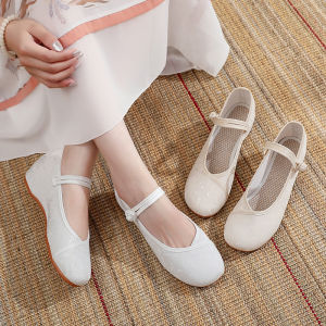 New Womens Retro Hanfu Shoes Embroidered Low Heel Flat Work Shoes Traditional Chinese Ethnic Style Tea Artistic Practitioner
