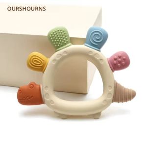 เด็กไดโนเสาร์ซิลิโคนTeethingของเล่นBPAฟรีง่ายต่อการจับทารกCare Teether Chewingของเล่นสําหรับทารกแรกเกิดของขวัญทารกอุปกรณ์เสริม