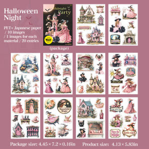 20sheets Midnight Party Series Halloween Theme PET+washi Dual Material Sticker Book Creative Decoration DIY Craft Supplies
