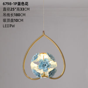 European Style Luxury Dining Restaurant Bar Counter Ceramic Colorful Flower Pendant Light Iron Body LED Irradiated Area 10-15m2