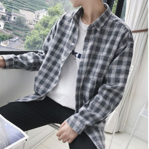 Big Sale Leak-Picking Spring and Autumn Plaid Shirt Mens Long-Sleeved Shirt Thin Coat Korean Style Trendy Loose and Handsome