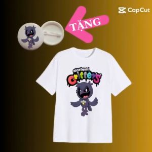 Áo thun trẻ em in hình Nightmare/Smiling Critters Poppy Play Time dáng suông rộng thoải mái-Kèm huy hiệu