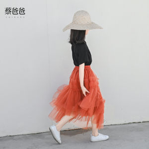 Original Girls A-Line Skirt Summer Fashion Half-Length Mesh Skirt Asymmetrical Three Layers Korean Style Childrens Clothing