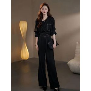 Korean Style Fashionable Set Women Summer New Design Loose Slimming Top Wide Leg Pants Two Piece Set Elegant Classy Loose Fit
