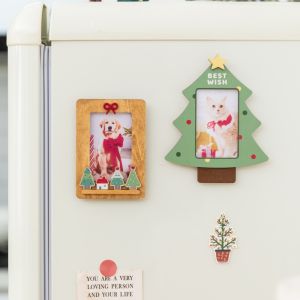 Christmas Decor Wood Acrylic Magnetic Picture Frame Fridge Sticker Photo Frames Mini Card Family Memories Display New Year Gift