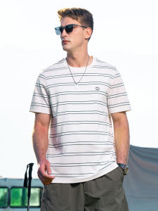 Enjeolon | American Vintage Striped T-shirt Men Casual