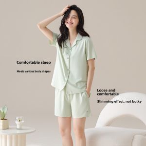 miiow | Cat Lady Summer Sleepwear Womens Thin Short Sleeve Shorts Loose Plus Size Ladies Home Clothes 2025 New Style Polyester Viscose Spandex Blend