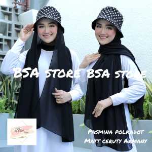 PASMINA BUCKET HAT MOTIF POLKADOT CATUR / HIJAB PASMINA TOPI TERBARU / PASMINA BUCKET