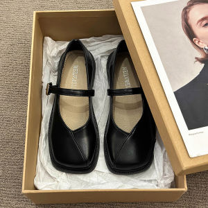 Giày Đế Bằng Mary Jane Đế Phẳng Cổ Điển Kiểu Pháp Cho Nữ Mùa Xuân 2025 Giày Đế Bằng Đế Phẳng Mũi Vuông Hở Mũi Thời Trang Thường Ngày