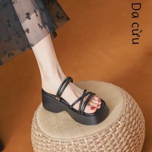 Xăng Đan Cao Gót Trơn Có Thể Đeo Ngoài Trời Kiểu 2 Trong 1 Thích Hợp Cho Váy Tăng Chiều Cao Đáy Dày Đế Mềm