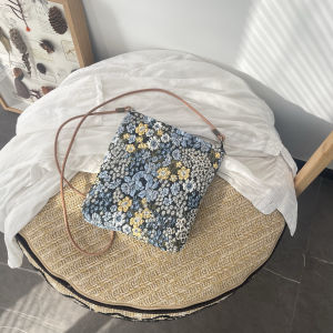 Spring Summer 2025 New Style Small Floral Print Crossbody Bag  Storage Phone Bag Sweet Style Yellow Blue Cotton Nylon