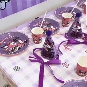 (READY STOCK) Kuromi Theme Hiasan Birthday Party Decoration Balloon Disposable Tableware Plate Blowout 库洛米生日派对装饰布置