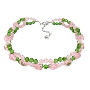 Flynn Flower Beaded Necklace Kalung Anyam Inspired by Wicked Ariana Glinda and Elphaba Green Pink Flower Bunga Choker Akrilik Acrylic Pink Hijau Handmade Fashion