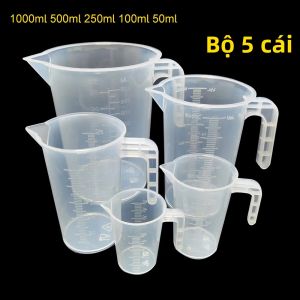 Bộ 5 Cốc Đo PC 1000ml 500ml 250ml 100ml 50ml Dùng Cho Trà Sữa Nhà Bếp Phòng Thí Nghiệm Chất Liệu Nhựa