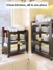 COHF Kitchen Storage Cabinet with Doors Multi Layer Dish Rack Organizer Kitchen Shelf Cabinet Storage Rack for Plates Bowls Cups and Tableware
