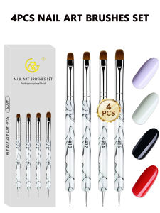 4PCS French Gel Builder Nail Brushes Set - Double-Ended Acrylic Dotting & Nail Art Brushes for Nail Art Design
