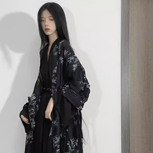 New Chinese Style Set Spring Autumn Print Outerwear Warring States Style Dark Ink Splatter Long Sleeve Polyester Jacket