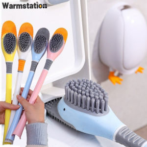 อุปกรณ์ทำความสะอาดสุขาเข้ามุมในห้องน้ำชุดแปรงห้องน้ำรูปเป็ดที่สร้างสรรค์ติดผนังทำจากซิลิโคน