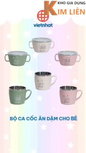 Ca giữ nhiệt inox 500ml nhựa VIỆT NHẬT 2 quai cầm nắp trong kín - Ủ cháo ăn dặm cho bé. Lớp trong Inox vỏ ngoài nhựa