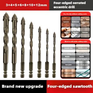 7pcs Carbide Four-Blade Serrated Drill Bit for Dry Drilling Porcelain Tile Ceramic Glass Marble Concrete Stone&Metal Hole Opener