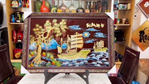 ( Tặng kèm khung) Tranh sơn mài Thuận Buồm Xuôi Gió đắp nổi hàng xuất khẩu trang trí nhà quà tặng tân gia khai trương ý nghĩa