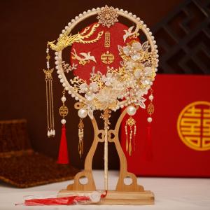 Quạt Cưới Thủ Công Hai Mặt Quạt Đám Cưới Đỏ Cầm Tay Cho Cô Dâu Quạt Trang Trí Nhà Theo Phong Cách Trung Hoa Cổ Điển