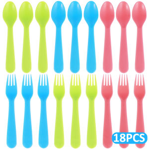 18Pcs Kids Forks and Spoons Set Food Grade PP Toddler Utensils Colorful Kids Silverware Set Reusable Portable Kids Utensils Set