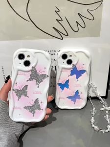 Glitter Fantasy Butterfly Compatible for IPhone 15 Plus 11 12 13 14 15 Pro Max XR X XS Max 7Plus 8plus Wavy Curved Case
