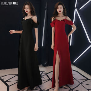 ชุดเดรส ELF TRIBE หลังสำหรับผู้หญิง ชุดเดรสงานเลี้ยง อาหารค่ำเปิด ไหล่ชุด ออกงาน กลางคืนสาย คล้องไหล่เย็นหรูหรา อ่อนข้างต้น