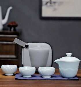 Bộ Trà Du Lịch Bằng Gốm Sứ Di Động Bộ Mang Theo Ngoài Trời Với Một Ống Bốn Ly Sen Fast客 Cup Hoàn Hảo Cho Các Buổi Lễ Trà Gongfu