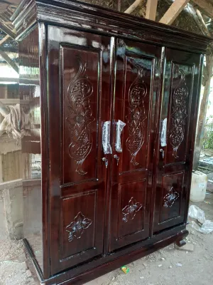 lemari pakaian 3 pintu doble rak full kayu jati