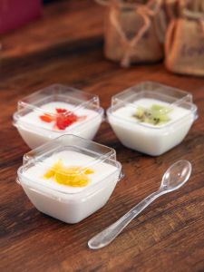 Disposable Plastic Mousse Cup Mini Thickened Transparent Square Jelly Cup Durable Sample Tasting Dessert Cup for Restaurant