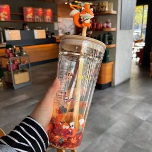 Starbucks Mid Autumn Fox Maple Leaves Double Layer Glass Tumbler Cup