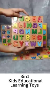 Phanqy Wooden Puzzle Educational Toy Number ABC Shape Toy Kids Toys 20x20cm