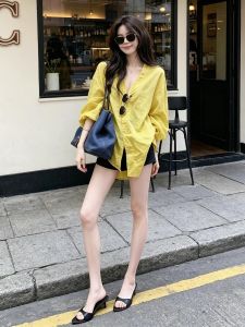 VKSOD | Ageless Lazy Style Loose Yellow Shirt and Shorts Set