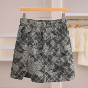 Vintage Plaid Embroidered Slim Fit Skater Short Skirt