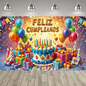 3D Happy Birthday Theme Party Decoration Backdrop Balloon Cake Gift Colorful Paper Scrap Party Decoration Banner Party Supplies