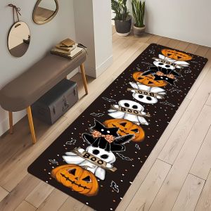 VIKAMA Halloween Ghost Runner Rug Anti Slip Easy Wash Stain Resistant Hallway Entry Bedroom Kitchen Holiday Home Decor Floor Mat