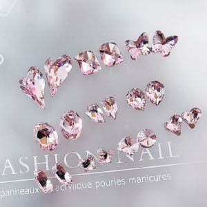 Siêu Sáng Bóng K9 Móng Tay Tinh Thể Hồng Sắc Nét-điểm Đa Mặt Bướm Nhỏ Ngoài Trung Tâm Trái Tim Hoa Lá Chắn Dụng Cụ Làm Đẹp Pha Lê