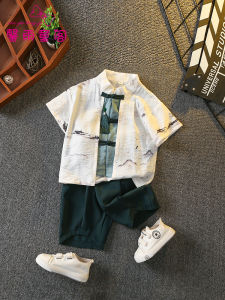 Boys Summer Tang Suit Set Baby New Chinese Style Hanfu Ancient Costume Two Piece Set Little Children Wind Anniversary Dress